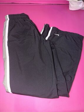 Vintage Nike Track Pants Black Grey White Stripe Lined Youth XL Ankle Zip Jogger